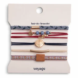 ROVQIRA Elite K'lani Classic Nautical Navy, Red & Gold with Anchor Accents Hair Tie Bracelets - Voyage