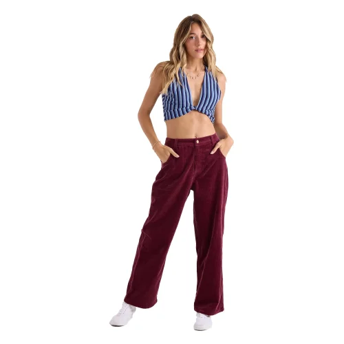 ROVQIRA Signature Volcom Relaxed Pull On Cord Women's Pants - Burgundy