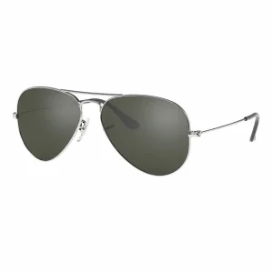 ROVQIRA Classic Ray-Ban Aviator Women's Sunglasses - Large Metal Silver/Grey Mirror