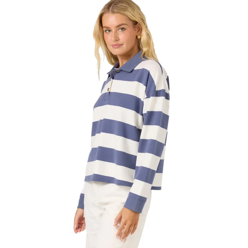 ROVQIRA Refined O'Neill O'Riginals Kyra Crop Polo Women's L/S Shirt - Nightshadow Blue