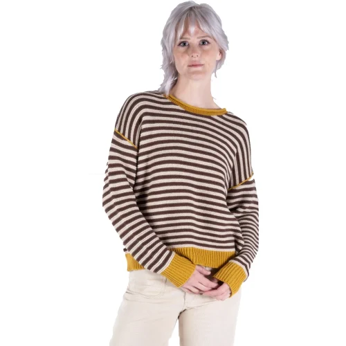 ROVQIRA Luxe Jetty Ella Striped Women's L/S Sweater - Tan